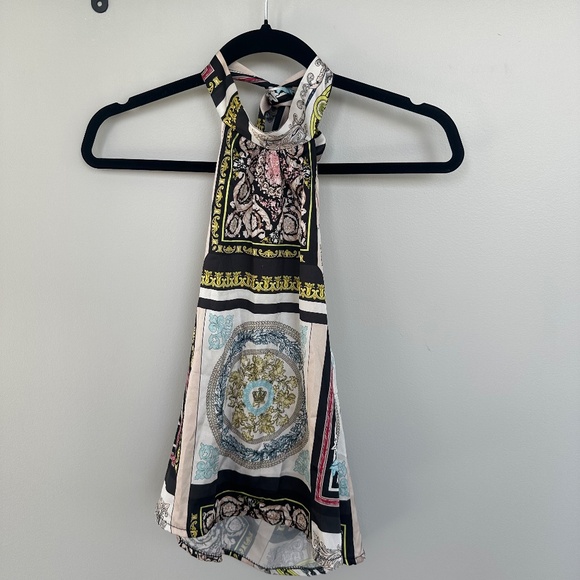 boohoo Scarf Print Open Back Blouse (XS) - Picture 3 of 5